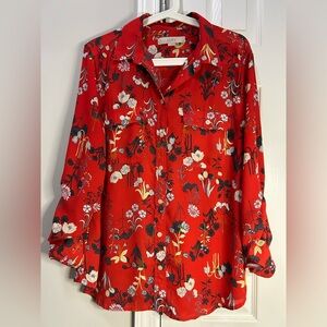 LOFT Women's button up blouse size L. Floral long sleeve career Layering